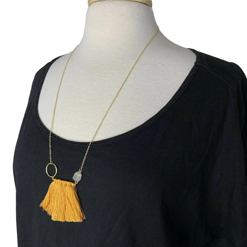 SHIRALEAH New Gold Tone Palma Saffron Fringe Stone Delicate Necklace NIP Anthro